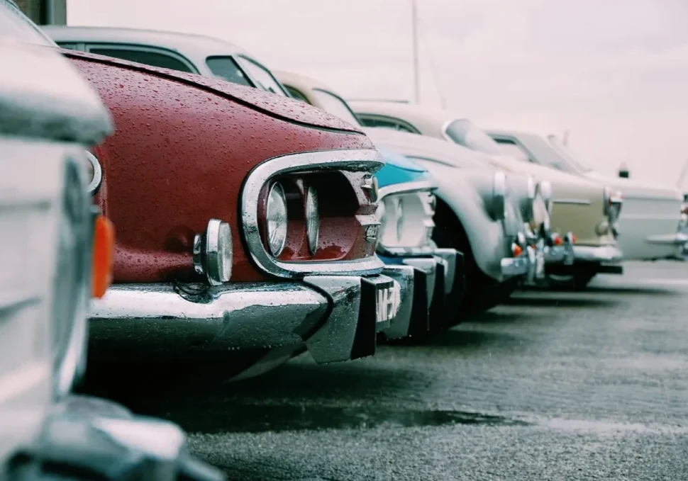 Classic cars parked in a row